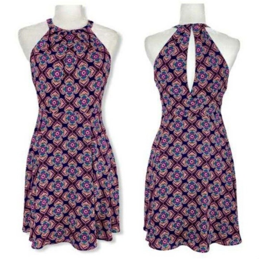 Express Womens 8 Sleeveless Halter Fit & Flare Mini Dress Floral Print Keyhole